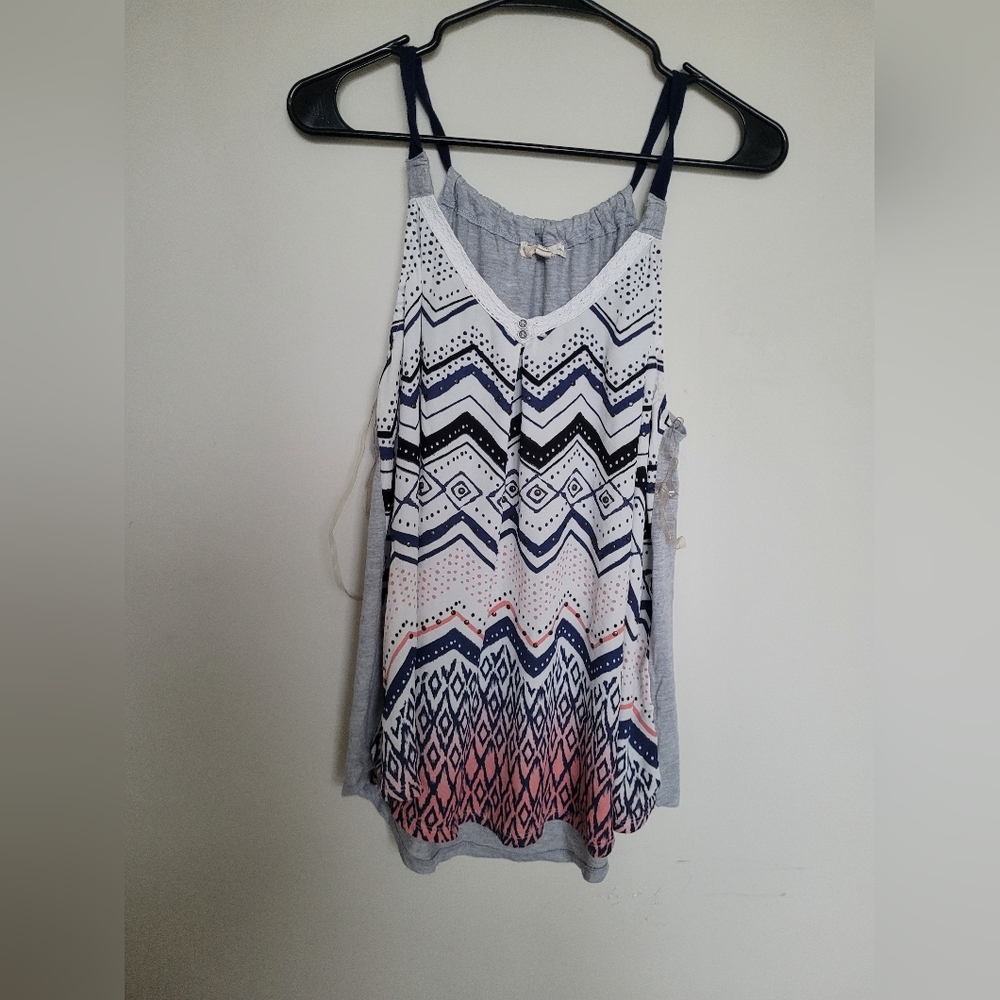 Pink and Blue Graphic Tank Top with Relaxed Fit